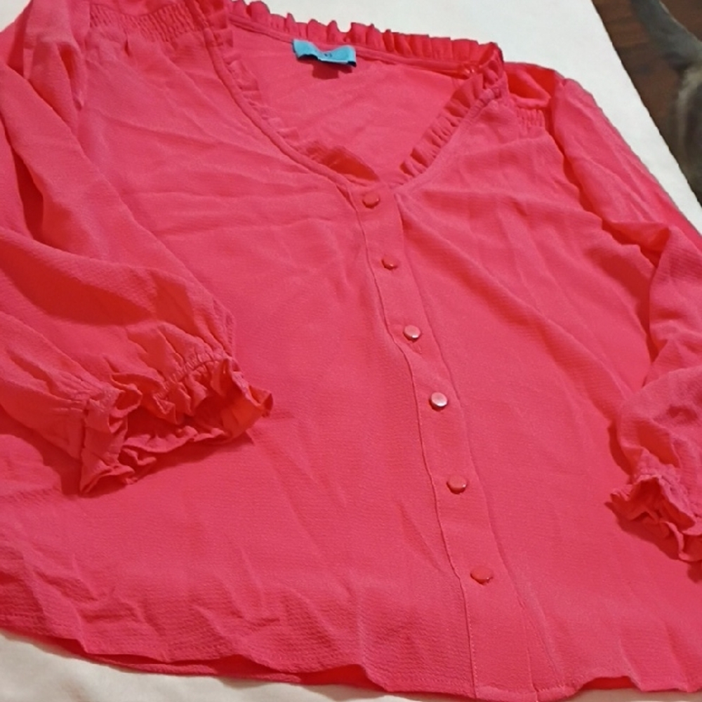 CeCe Coral Button-Up Blouse